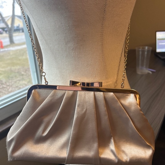 Charming Charlie Handbags - Charlie RSVP Champagne Satin Pleated Clutch Gold Frame Evening Bag